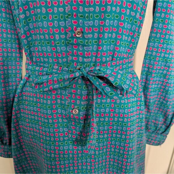 Vintage 80s Talbots Secretary Dress Womens Size 8 Blue Union Made Long Sleeve - Picture 5 of 16